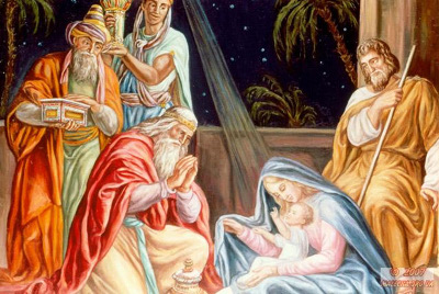 When wise men came into the cave they approached to the Baby and kneeled down in front of the Future Savior of the humanity. They brought some gifts for Him: 28 golden bricks, frankincense and myrrh.